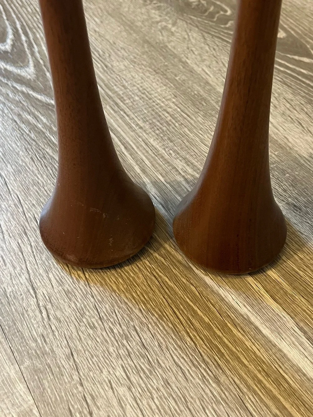 2 MCM Brown Wooden Candle Stick Holders Mid-Century Modern Contemporary